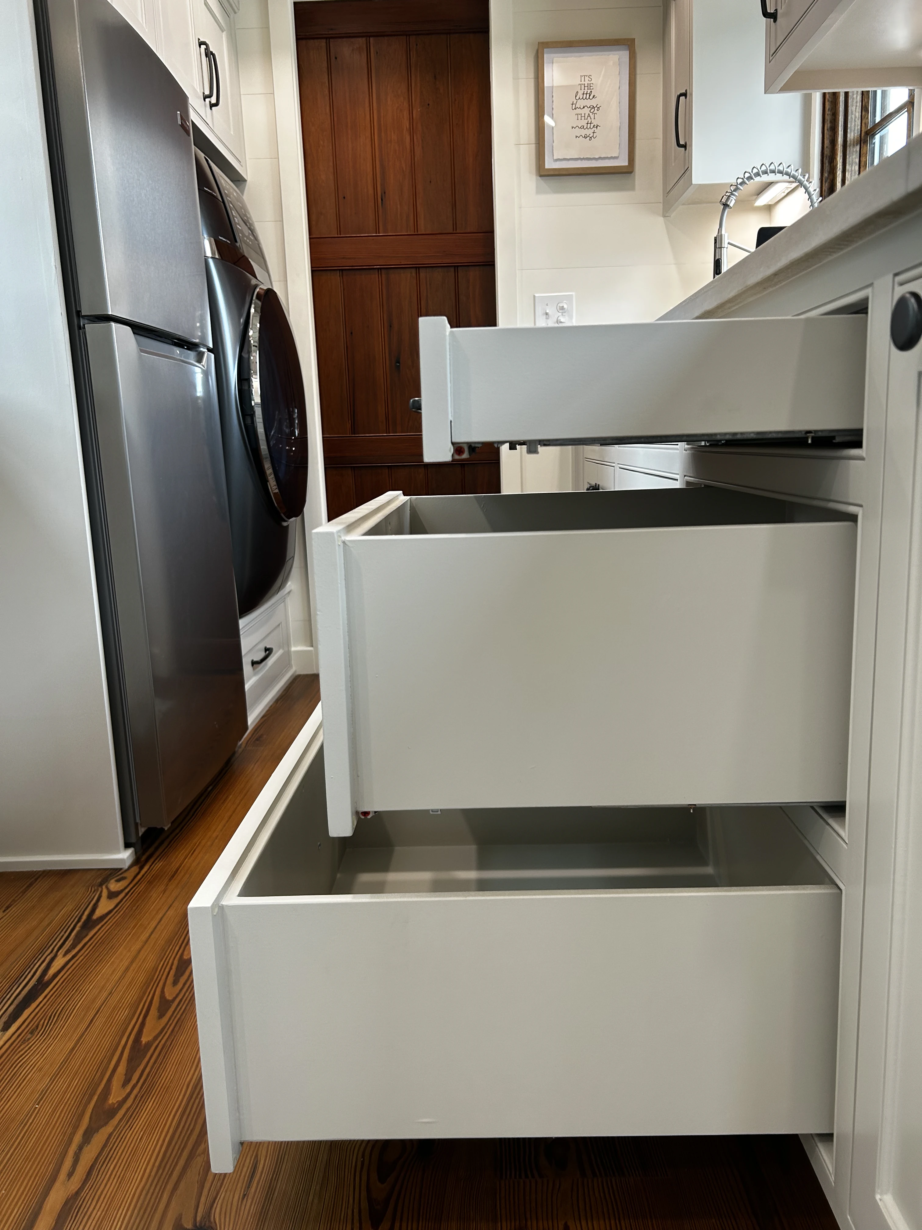 A view of shelves in the kitchen